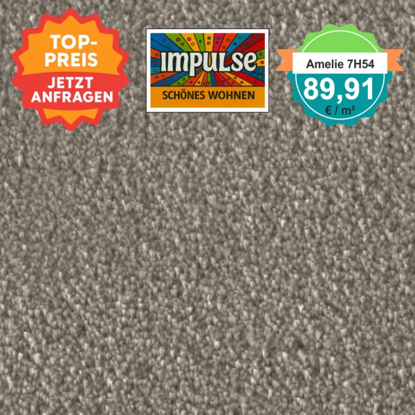 Vorwerk Amelie 7H54 stein – Velours Teppichboden 4 m – mit Preisangabe auf dem Bild